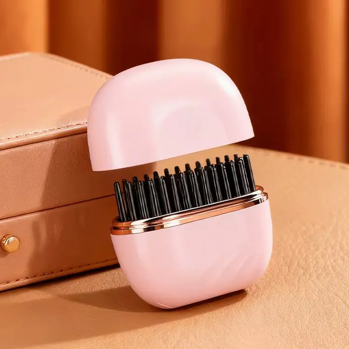 Pink portable hair straightener with lid